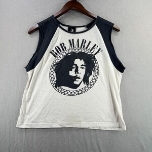 Bob Marley Zion Rootswear Sleeveless Crop Tank Top Size Medium White Gray Raglan